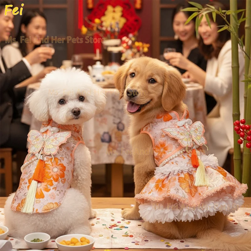 

Dog Clothing for Pets Embroidery Tassel Princess Dog Clothes Winter Pink Plush Coat Skirts Costume for Dog Dresses Pet Apparel