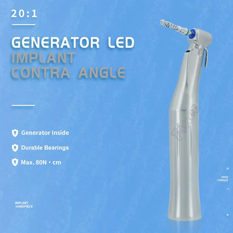 LED Dental Implant Angle 20/1 Reduction Implant Surgery Contra Angle Handpiece Against Angulo Compatible with S-max SG 20