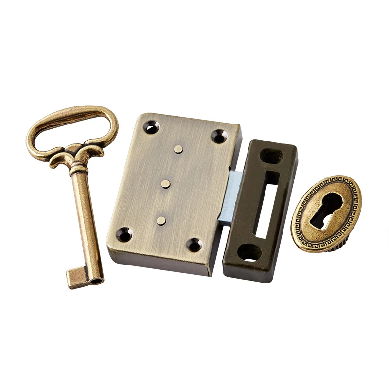Retro 2Sets Metal Antique Drawer Cabinet Locks Cupboard File Cabinet Locks Wood Cases Gift Box Dresser Locks + Key
