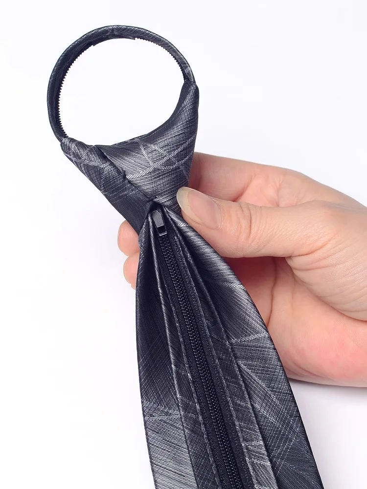 High Quality Gray Water Pattern Zipper Tie For Men's 8CM Standard Business Banquet Formal Shirt Accessories Knot Free Cravat