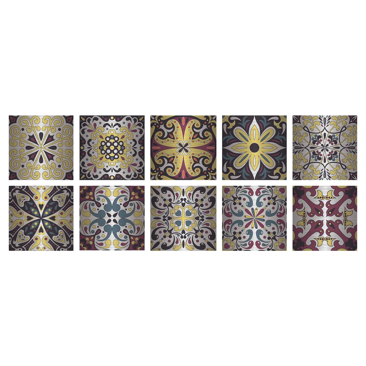 10pcs Metallic Mosaic Wall Stickers 20x20cm Self-Adhesive Peel&Stick Silver Foil Tiles for Kitchen Cabinet Backsplash Decor