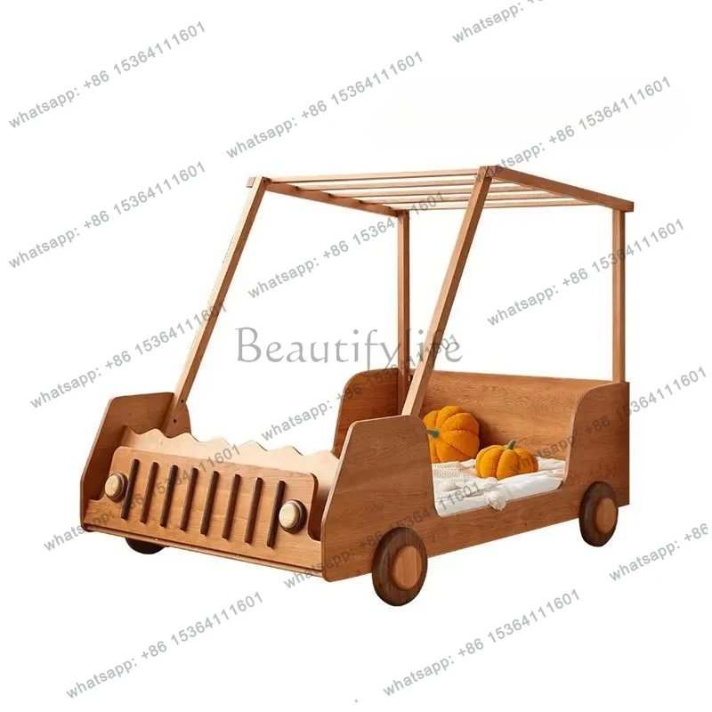

Modern sports car cartoon car bed boy solid wood fence boy bed room cherry wood bed