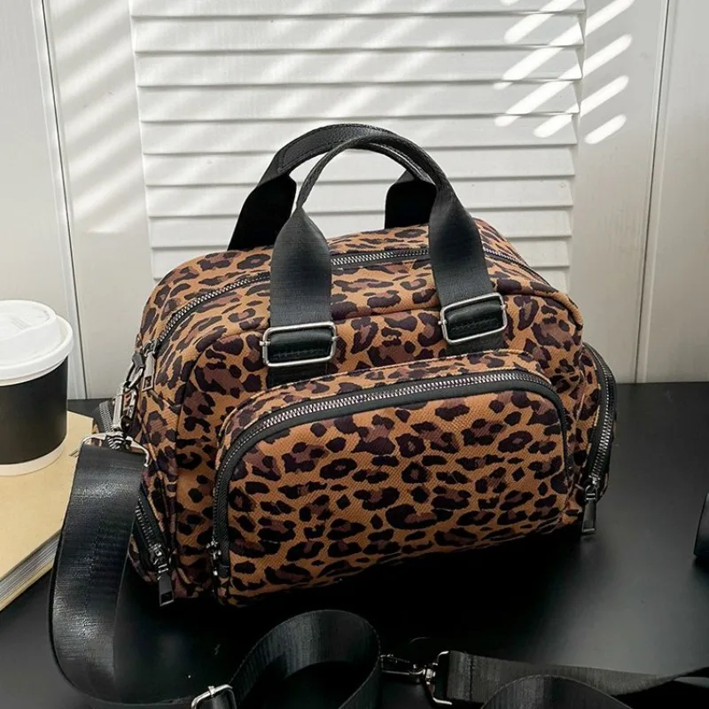 

Canvas Leopard Print Trend 2025 Hot Selling Handbag for Women Large Capacity Zipper Simple Fashionable Crossbody Shoulder Bag