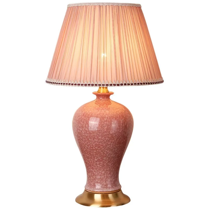 Retro pink crystal glaze ceramic medium bedside table lamp retro girl night light