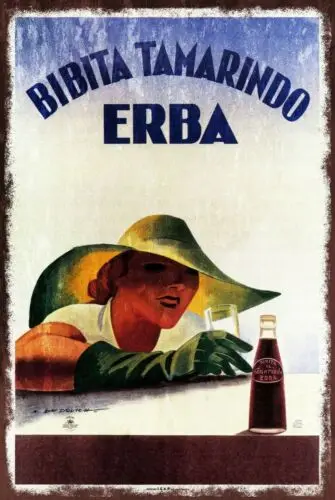 Letrero Metálico Vintage Retro de Bibita Tamarindo Cordial Drink, Letrero Italiano