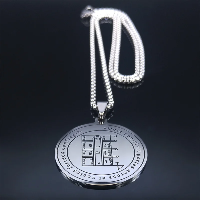 The First Pentacle of the Moon Solomon Occult Pentacle Grimoire Brass Magic Stainless Steel Statement Necklace Jewelry Collares