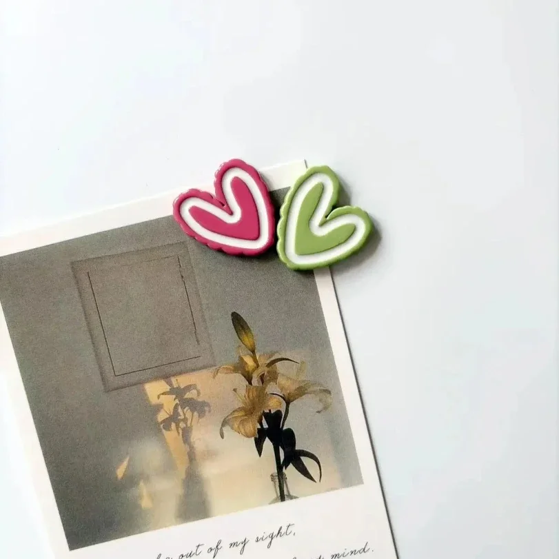 10Pcs Two-tone Heart Fridge Magnets Cute Photo Message Fixed Magnet Home Decor