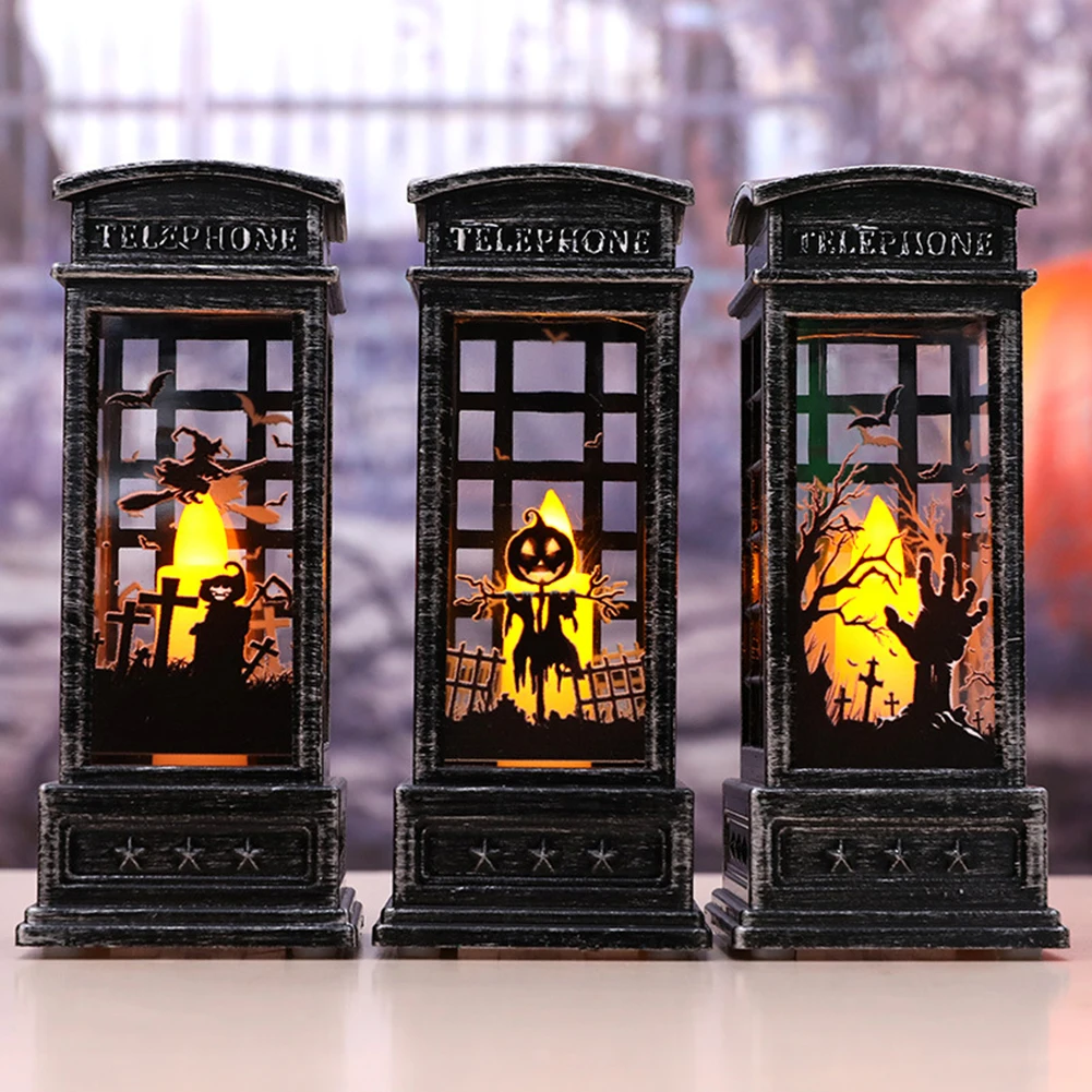 Halloween Retro London Telephone Booth Night Light LED Electric Candle Pumpkin Witch Ghost Hand Halloween Decoration Party Props