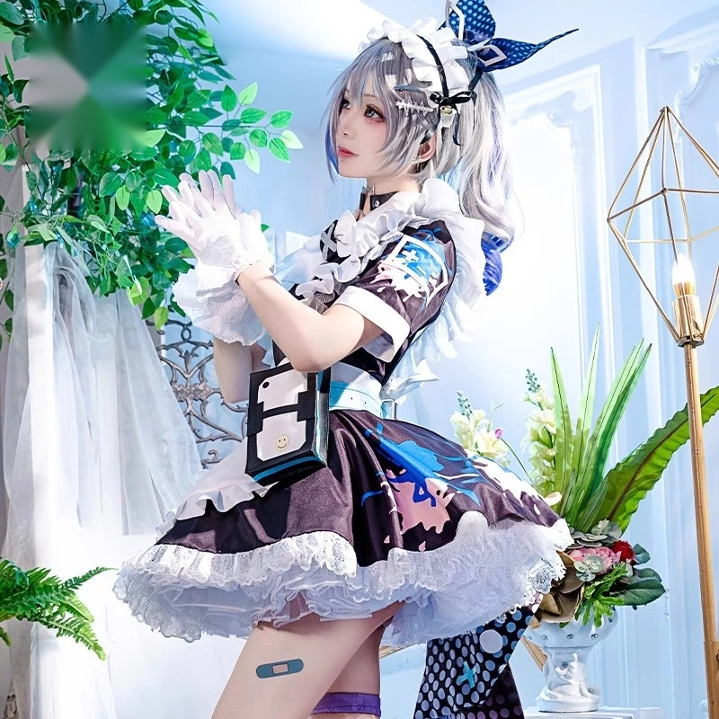 Silver Wolf Cosplay Doujin Maid Uniforms Suit Anime Game Honkai Star Rail Lolita Dress Apron Socks Gloves Accessories Jewelry