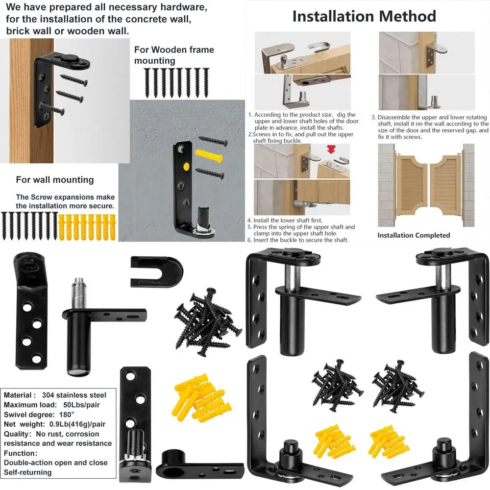 

Self-Closing Double Swing Door Hinges with 304 Stainless Steel, 50 lbs Load Capacity, Suitable for Case/Bar Doors or Paired Door