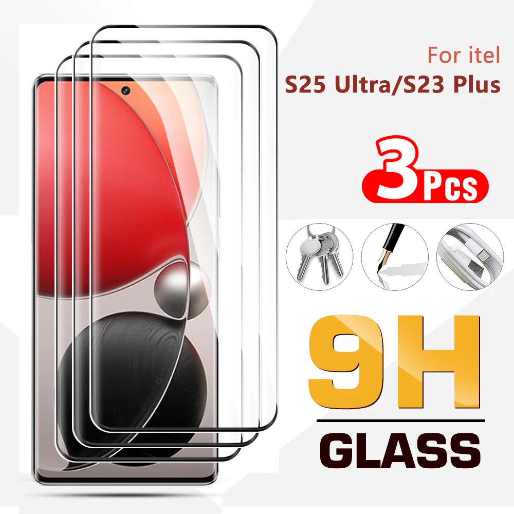 3 قطعة ل itel S25 الترا الزجاج المقسى على itels 25Ultra 23Plus غطاء كامل فيلم الهاتف 6.7 بوصة itelS25Ultra S23 + واقي للشاشة