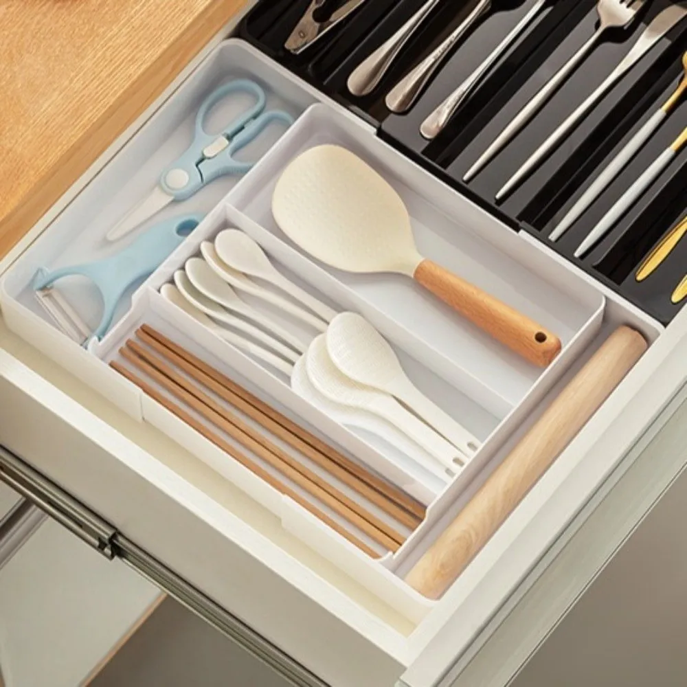 Scalable Cabinet Storage Drawer Retractable Storage Box Stationery Container Compartment PET Plastic Hidden Drawer Kitchen