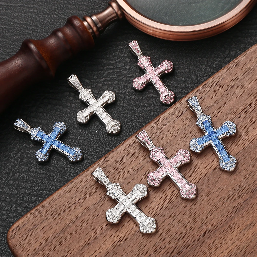 Cross Pendant Connectors Colorful Rhinestone Alloy Pendant Charm Handmade Earrings Connectors DIY Jewelry Making Findings