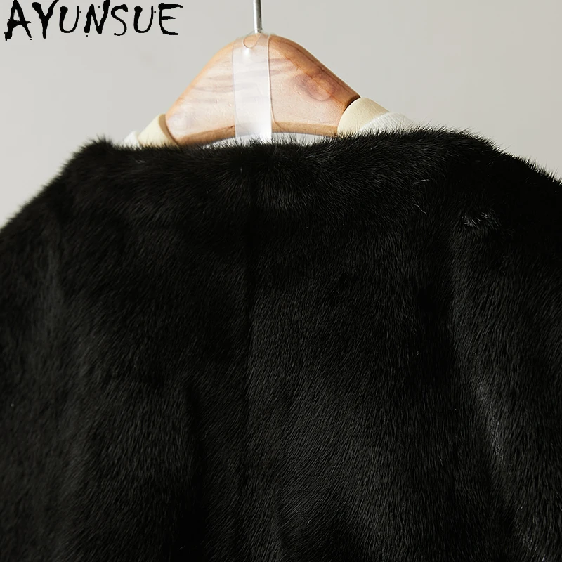 AYUNSUE Echter Pelzmantel für Damen, warm, natürlich, für Damen, Nerz, Damenmäntel, Winterjacke, 2025, neu in Oberbekleidung