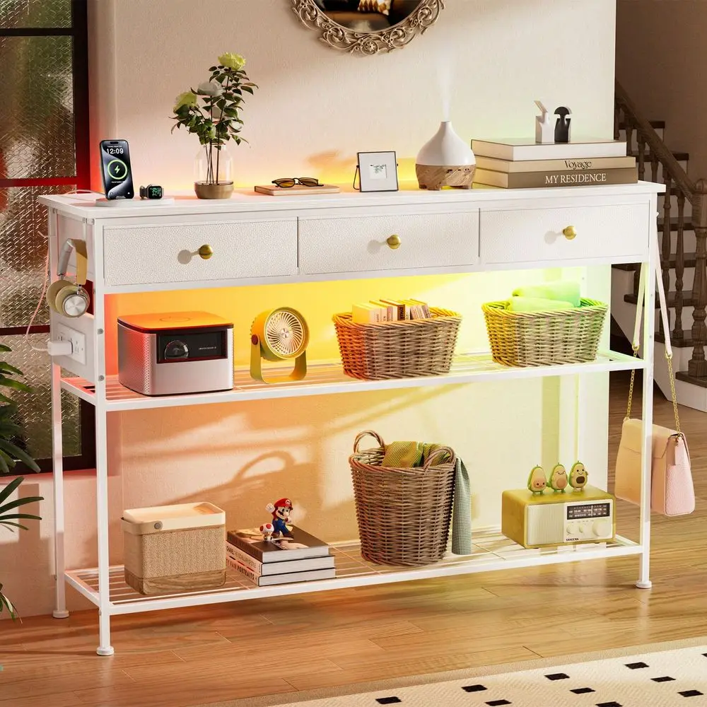 

Консольный столик DAppoint, приставной столик к дивану с 2 ярусами из решетчатого материала, открытый отсек для хранения, для гостиной, прихожей, коридора, 120x30x81 см, белый