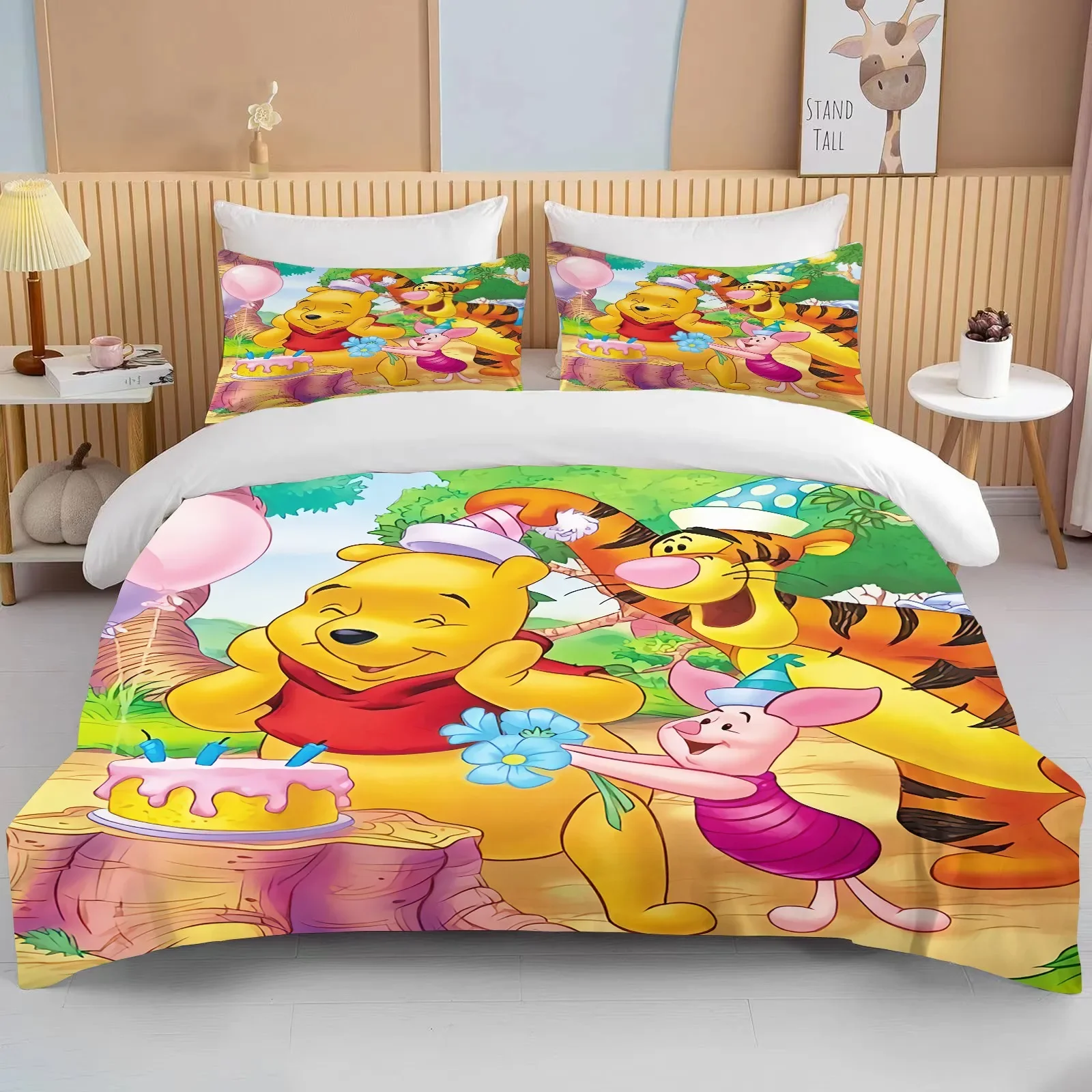 

Disney Winnie The Pooh Printed Bear Bedding Set Duvet Cover 1 Duvet Cover 2 Pillowcases Adult and Children Bedding Set Luxury