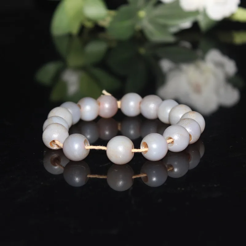 Old Patina Gray Agate Round Beads String Bead Chain Bracelet