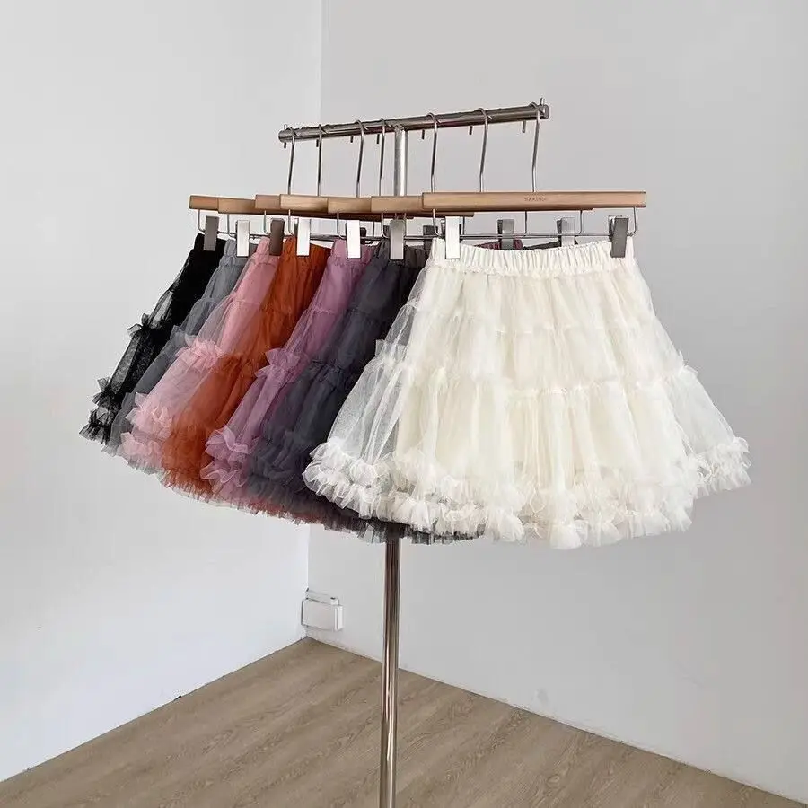 Princess Style Short Skirt Women's Summer New Ballet High Waist Cake Half Skirt Double Layered Mesh Anti-Light Walking