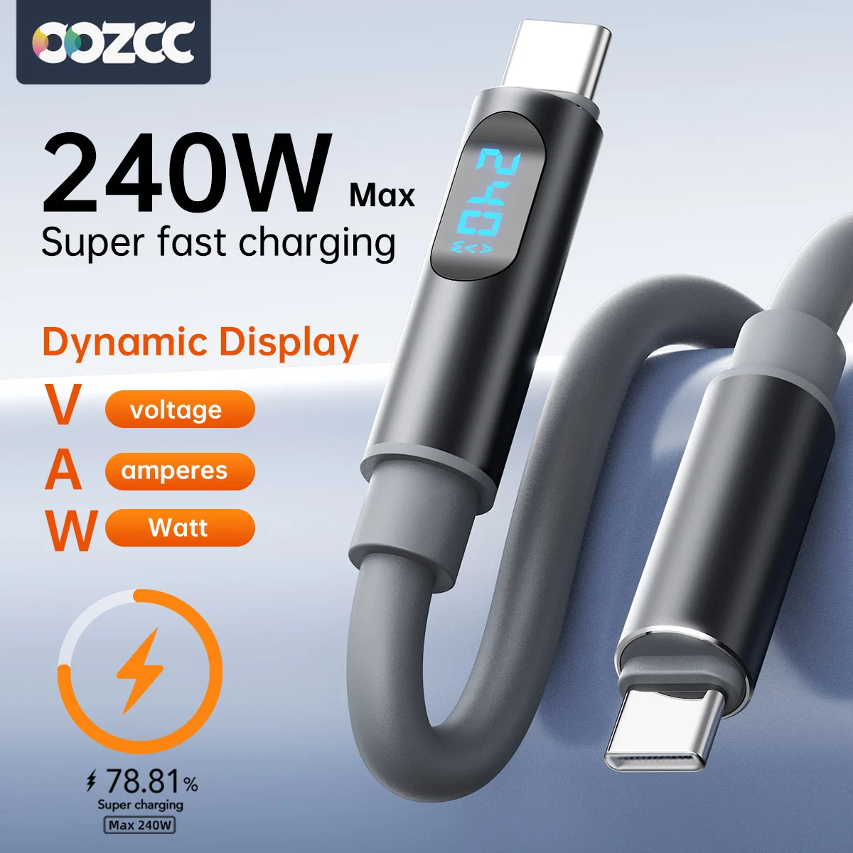 240W Super Charging Cable, LCD Dynamic Display, Type-C to Type-C PD cable, for iphone redmi POCO Samsung