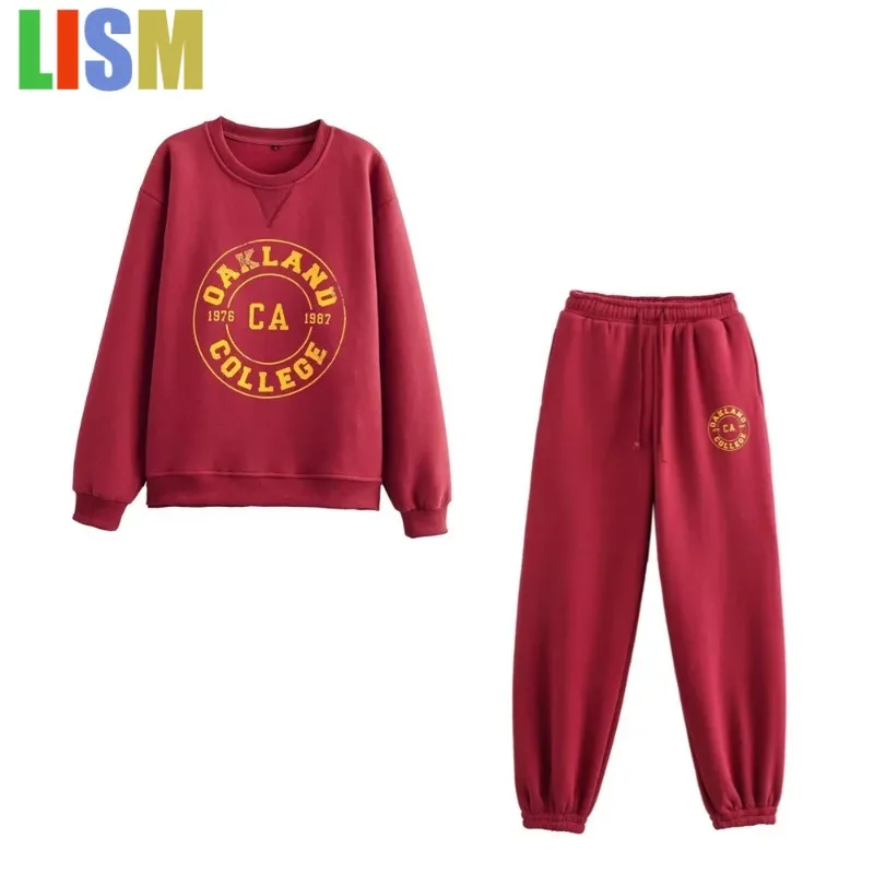 

LISM winter woman outfit tracksuit New in matching sets Pants sets two piece set Letter Velvet Hoodie Bundle Running Pants set
