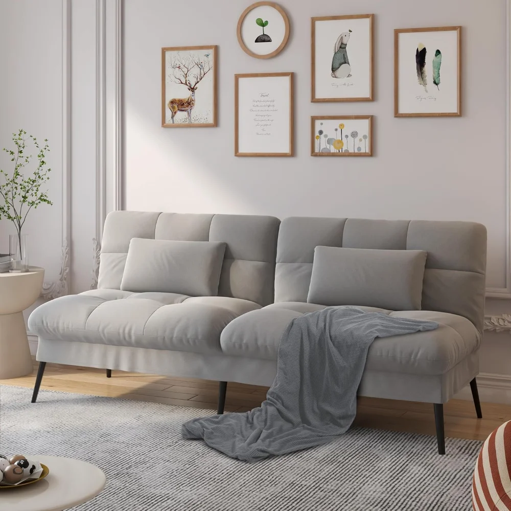 

Convertible Futon Sofa Bed, 68″Fabric Futons Couch with Adjustable Backrest, Folding Sleeper Recliner for Living Room