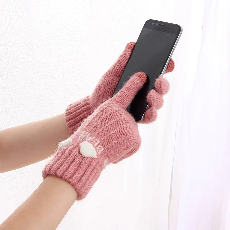 1 Pair Autumn Winter Thicken Warm Gloves Women Touch Screen Knitted Gloves Adult Imitation Cashmere Female Stretch Finger Mitten