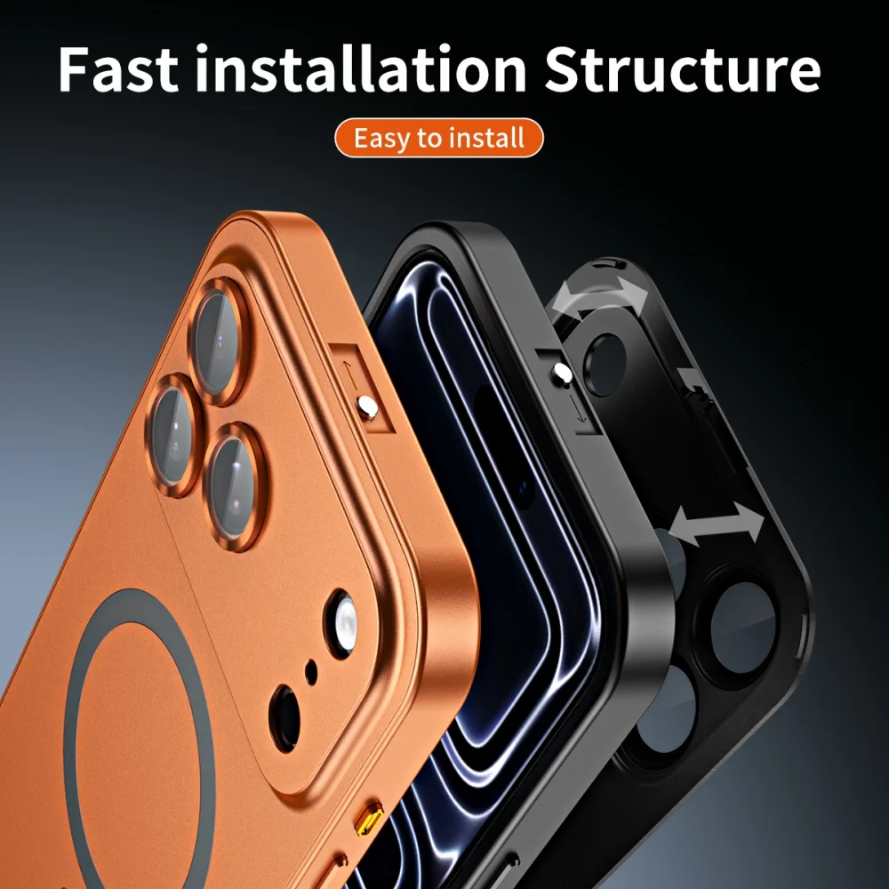 Original Aluminum Metal Frame For Magsafe Case For iPhone Air 18 17 16 Pro Max 17 18 Pro Magnetic Charging Shockproof PC Case