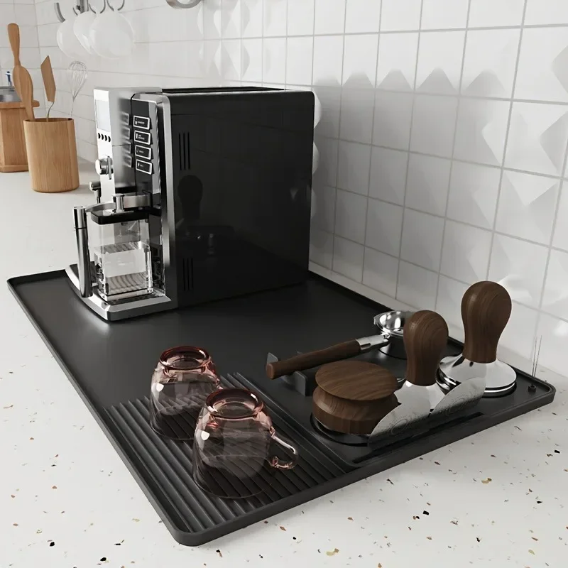 2 in 1 Extra Large Silicone Coffee Machine Mat Non-Slip Waterproof Heat Resistant Coffee Press Mat Espresso Tamping Mat Home Use
