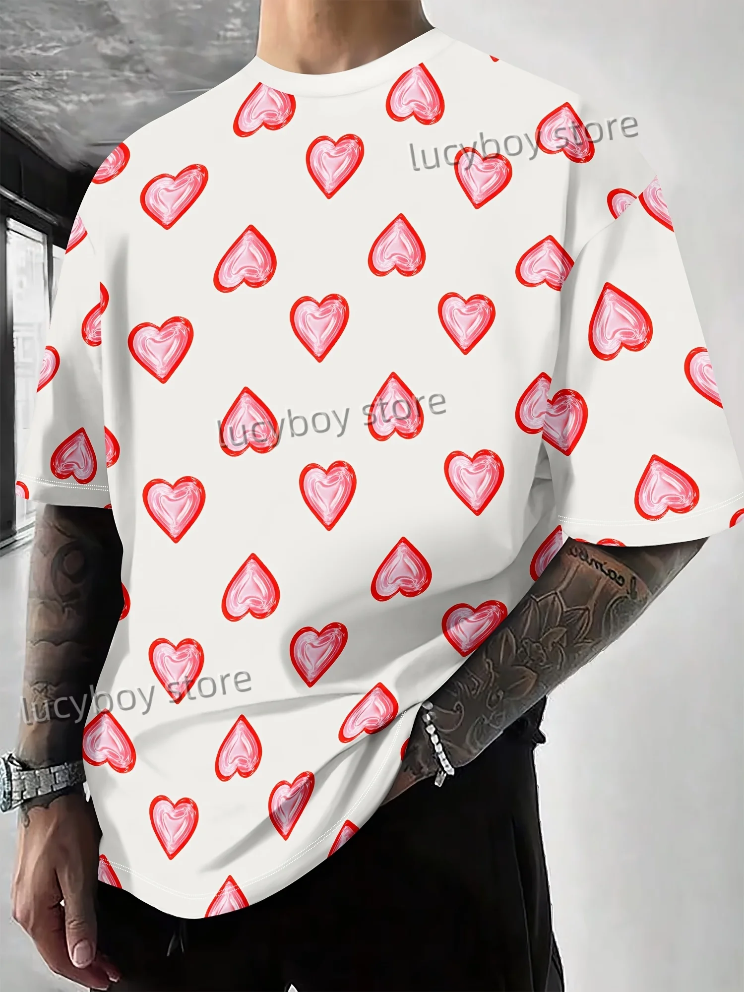 

Funny pink love flowers Printed Men's O-Neck T-Shirt 3d Popular Street Wear Summer Short Sleeve T Shirt Men Clothing