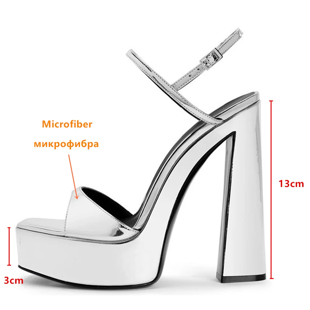 MILI-MIYA Concise Design Women Patent Leather Square Toe Sandals Super High Thick Heels Ankle Wrap Big Size 36-43 Dress Party