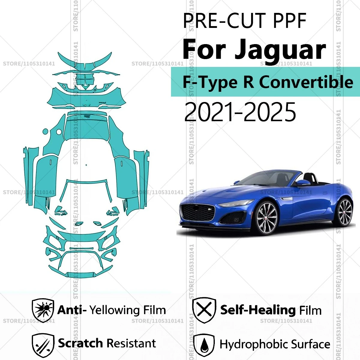 

Предварительно нарезанная прозрачная защитная пленка PPF для автомобилей, автомобильная пленка PPF для Jaguar F-Type R Convertible 2021-2025, полная защита кузова