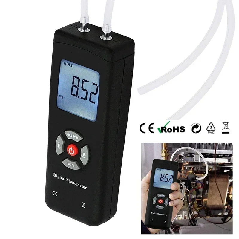 Digital Manometer Air Pressure Meter Portable Pressure Gauges Handheld U-type HVAC Air Vacuum/Gas Differential Pressure Meter