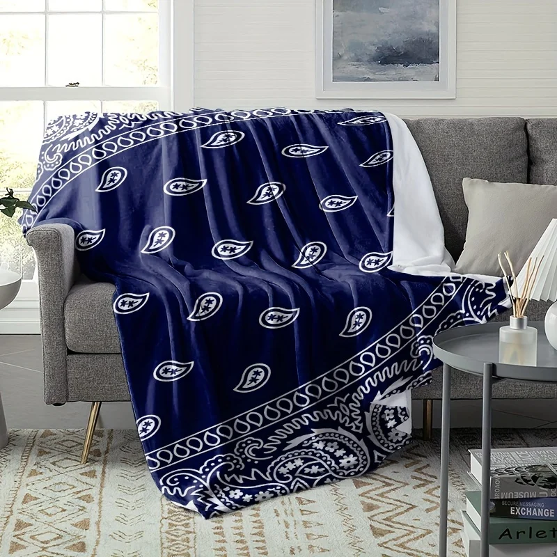 Manta Artística de Estilo Bohemio con Patrón Geométrico Paisley - Manta Suave Azul y Blanca Multiusos para Sofá, Siesta y Viajes