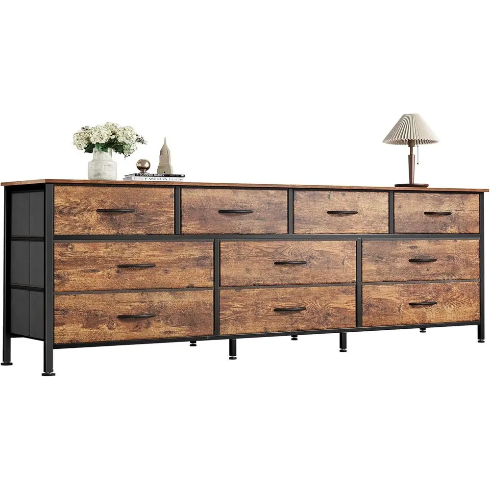 

63 Inch Drer or Bedroom, Long Drer with 10 abric Ders, TV Stand or 55, 65, 70 Inch TV, Toy Storage Organizer or Closet, Rustic B
