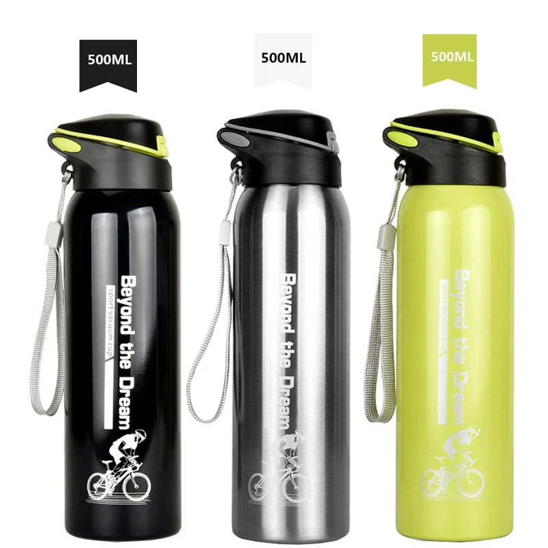 

500ML Bike Water Bottle Drink Bottle Stainless Steel Simple Thermo Straw Mug Outdoor Sport Running Warm-keeping Kettle Water Cup