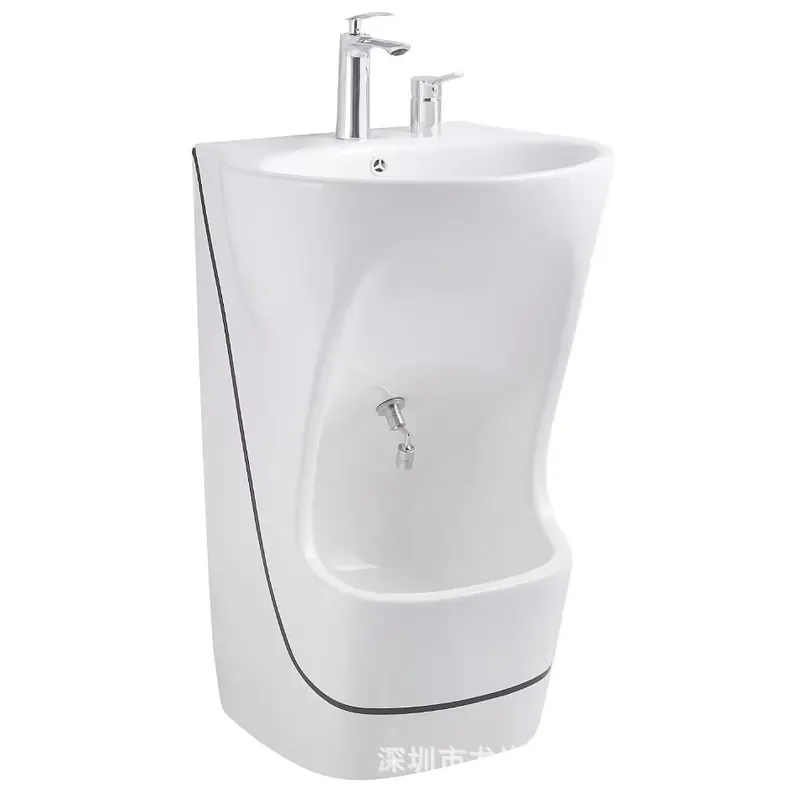 Modern Simple One Piece Double Hole Ceramic Column Basin EU Certified Made in Chaozhou Guangdong
