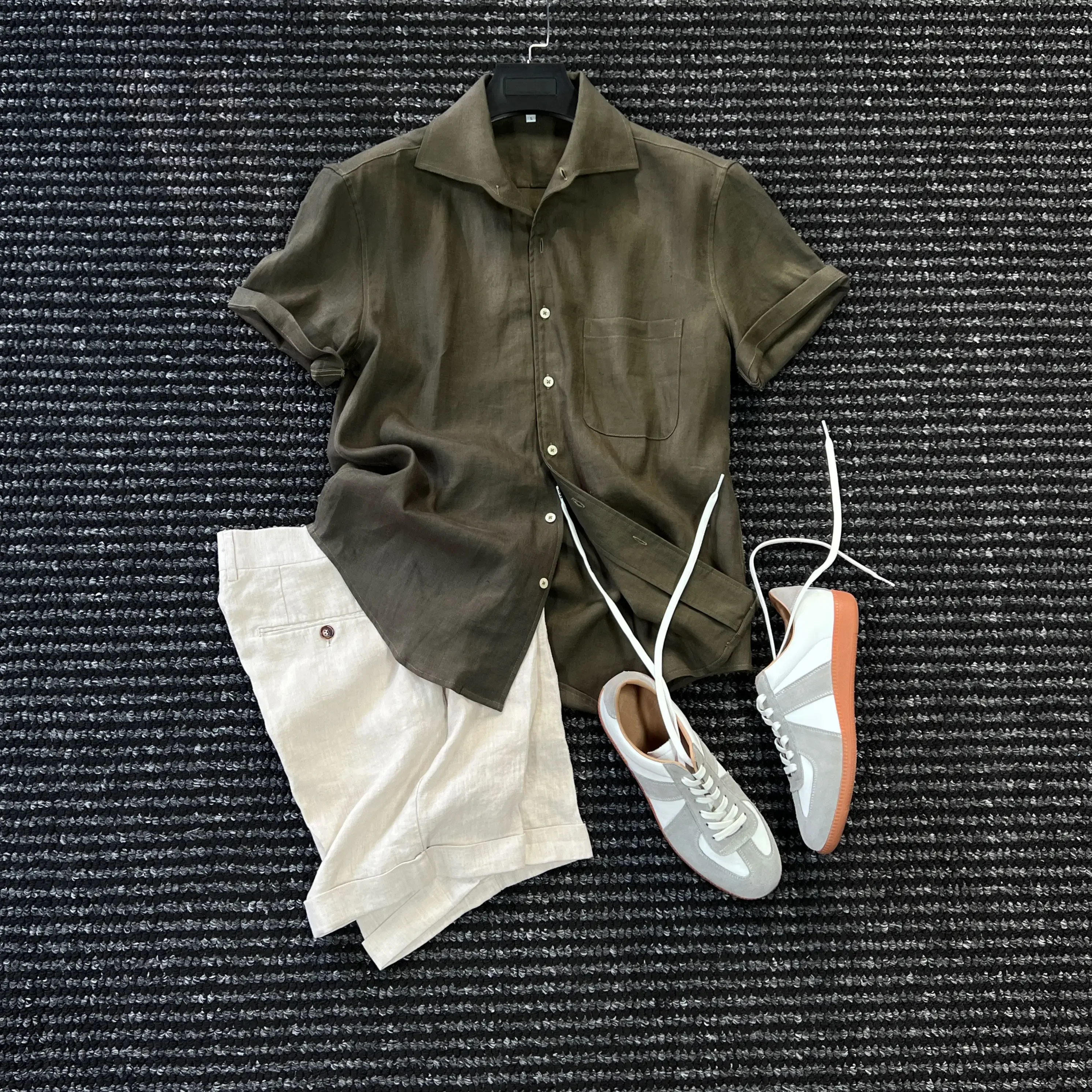 Gentleman's Elegant 100% Linen Short Sleeve Shirt Men's Design Aesthetic Windsor Collar Business Commuter Shirt