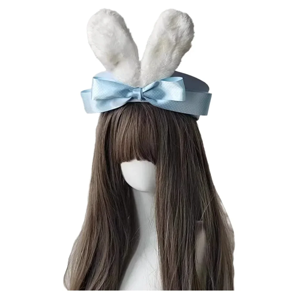 

Плюшевая фуражка в стиле Лолиты с кроличьими ушками, галстуком-бабочкой и милыми горошками в темно-синем стиле для девочек JK.