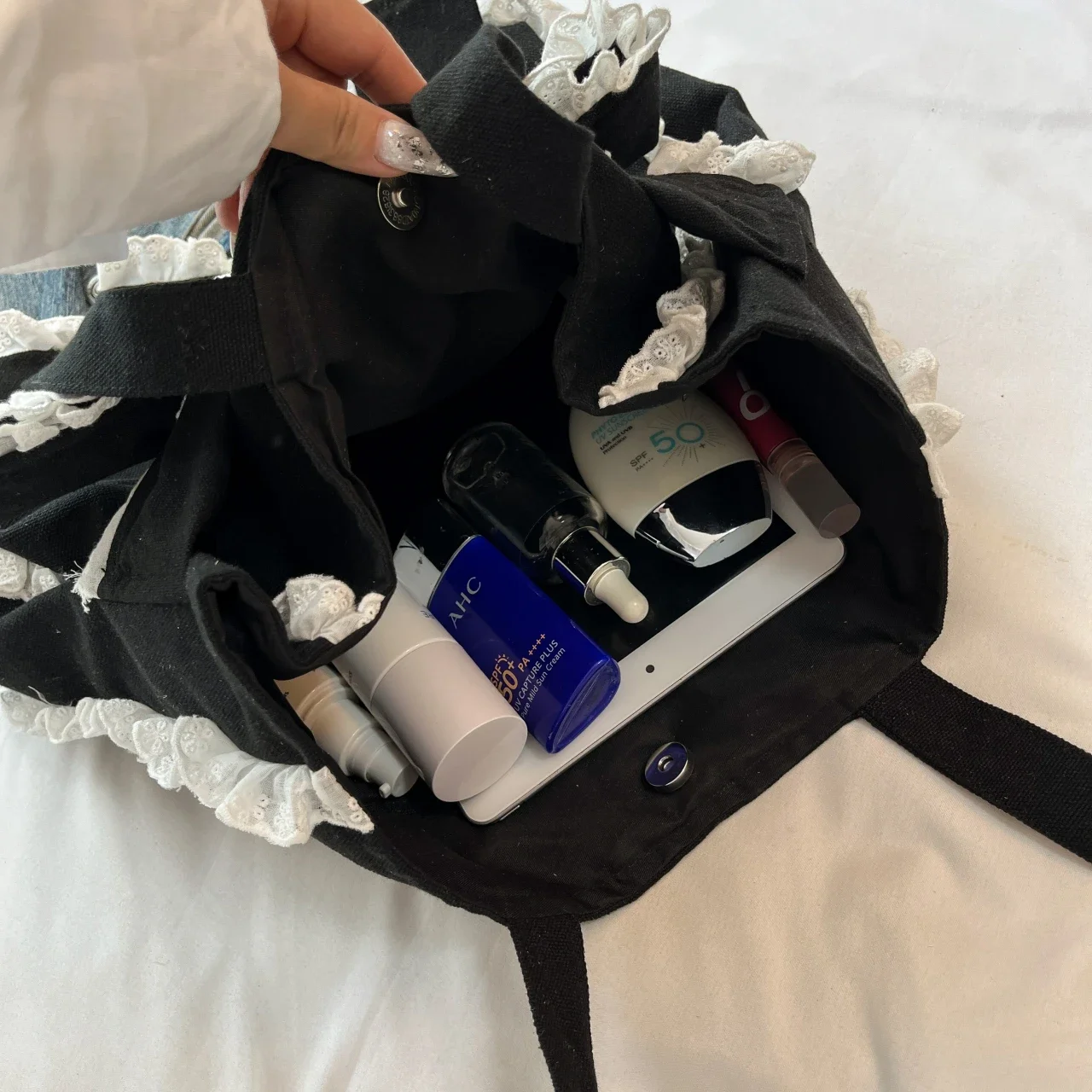 حقيبة نسائية من النايلون الأسود ذات سعة عالية كاجوال على الموضة حقيبة كتف على شكل فيونكة حقيبة يد على الطراز الكوري حقيبة سيدة أنيقة بمقبض علوي #4