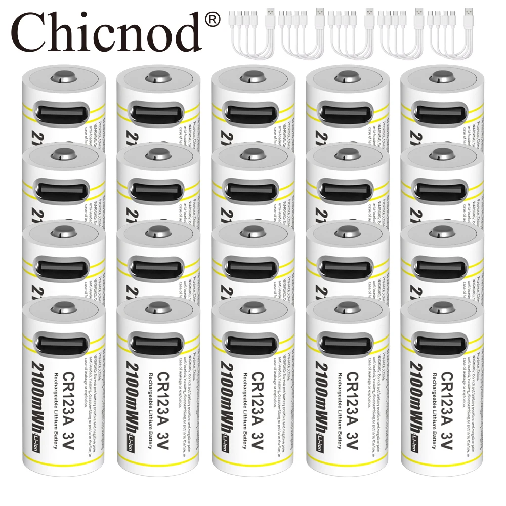 CHICNOD CR123A batterie Rechargeable 2100mWh 3V Li-ion Batteries avec câble de chargement type-c CR123 CR17345 123A pour appareil photo numérique