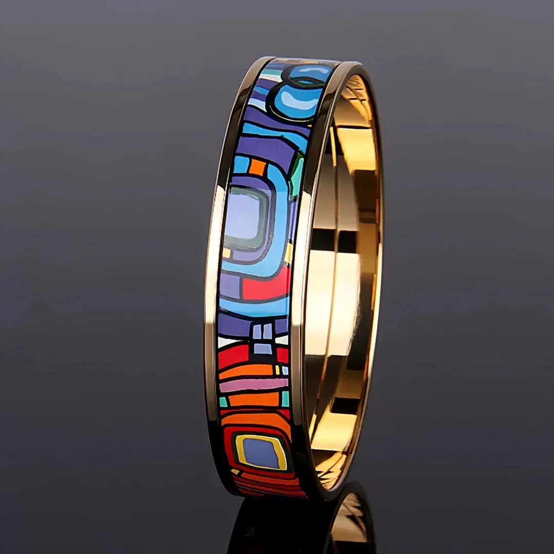 New Cloisonne Charms Bangle for Women Enamel Colorful Circle Pattern Gilded Bracelets Fine Choice Jewelry Lover's Gift Wholesale