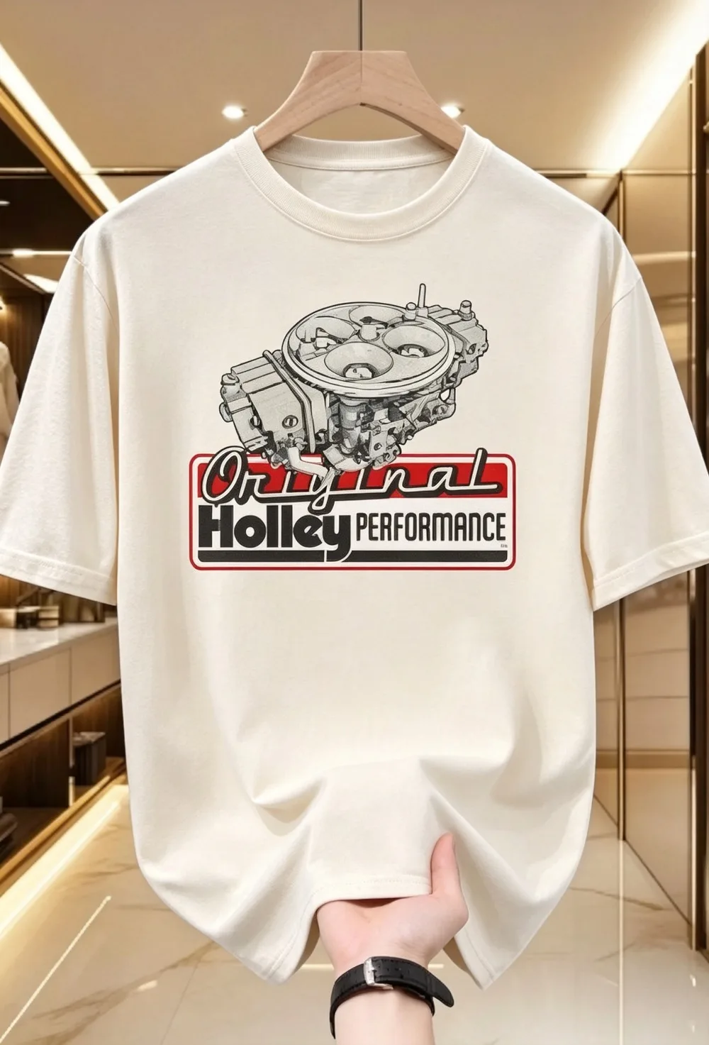 2026 Now Men Holley Engine Mechanical Print Short Sleeve Retro Motorcycle Style, Street Trend Top, Ideal Couple Gift