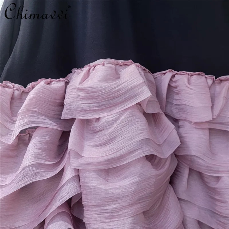 Mode Korte Mouwen Jurk Vrouwen 2023 Zomer Kleding Nieuwe Zoete En Cool Girl Mesh Stiksels Ruche Rand T-shirt jurken