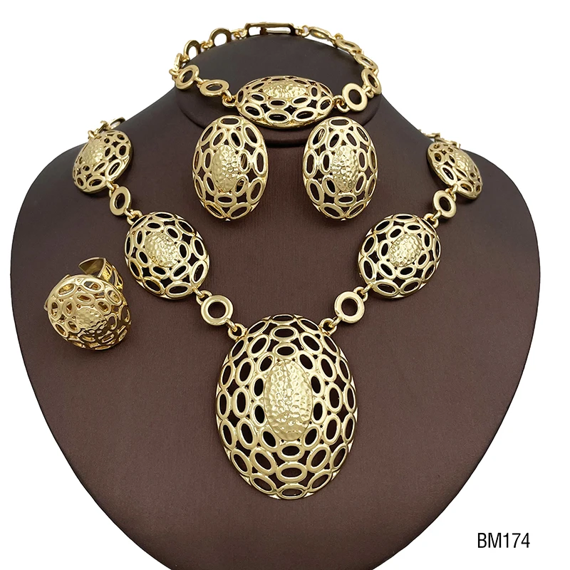 Italian Gold Plated Round Two Tone Color Jewelry Set For Women Dubai Necklace Jewellery Set Party Wedding Gift Daily Wear