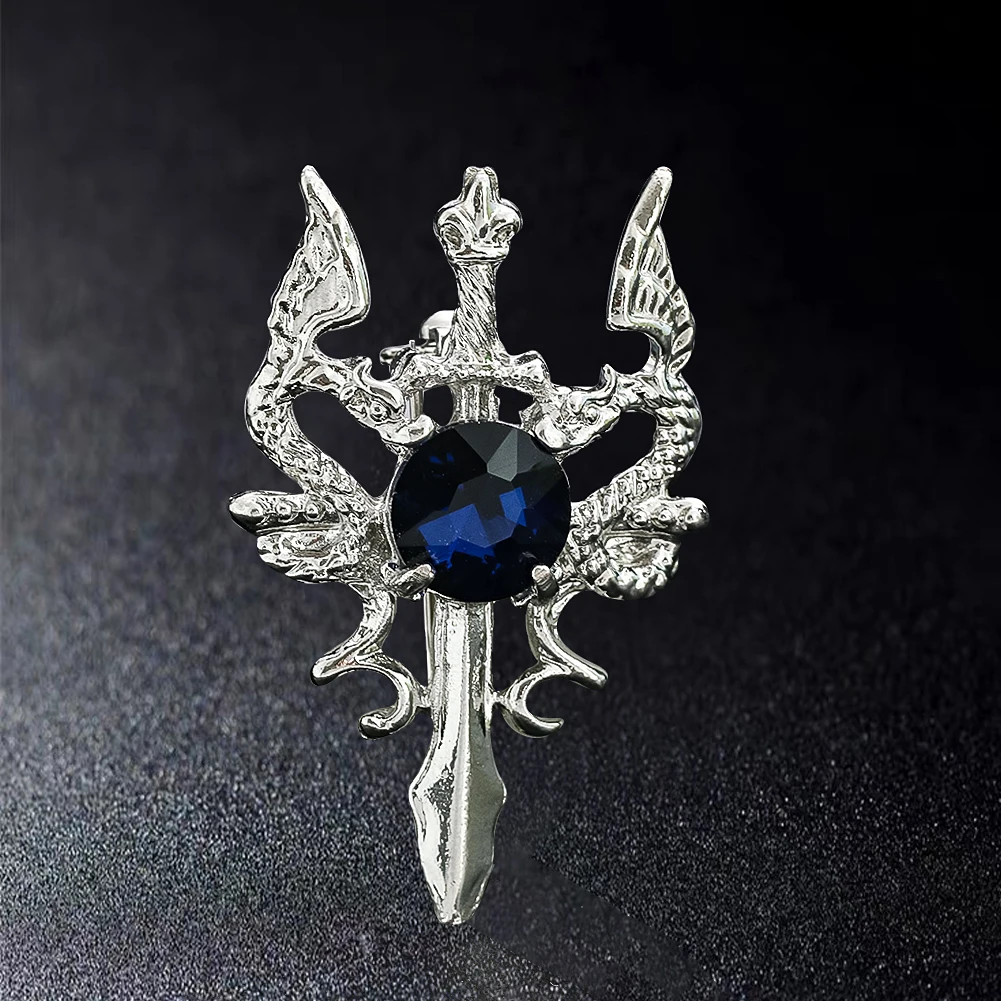 Rhinestone Sword Dragon Pin Brooch Metal Collar Lapel Pins Badge Suit Shirt Corsage Clothes Embellishment Jewelry Accessories