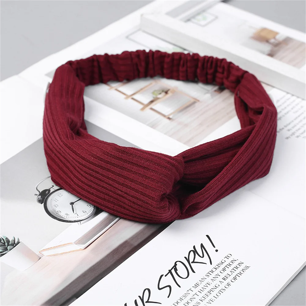 Women Headband Bohemian Elastic Hair Bands Soft Solid Color Girls Hairband Hair Accessories Twisted Knotted Headwrap