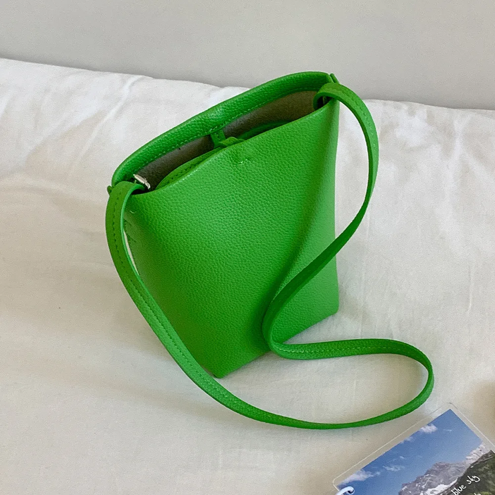 High Grade Soft Crossbody Bag for Women Delicate Lychee Pattern Solid Color Bucket Bags Summer New All-Match Messenger Bags