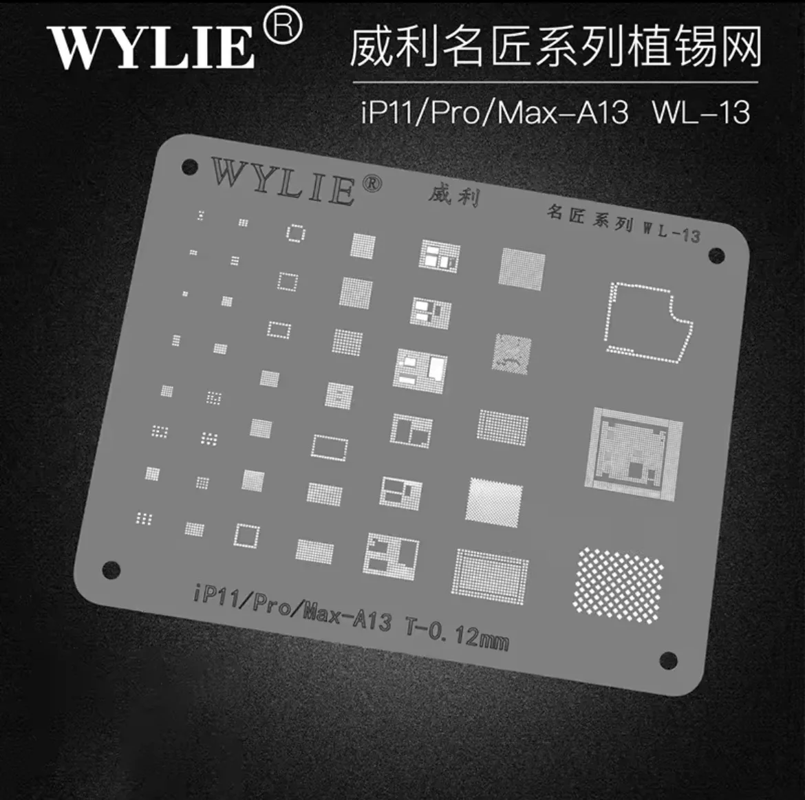 Wylie BGA Reballing Stencil for iPhone 5/5S/6/6S/7/8 Ps/X/XR/XS 11 12 13 14 15 16 17 Pro Max CPU RAM Nand WiFi Power IC Chip Net