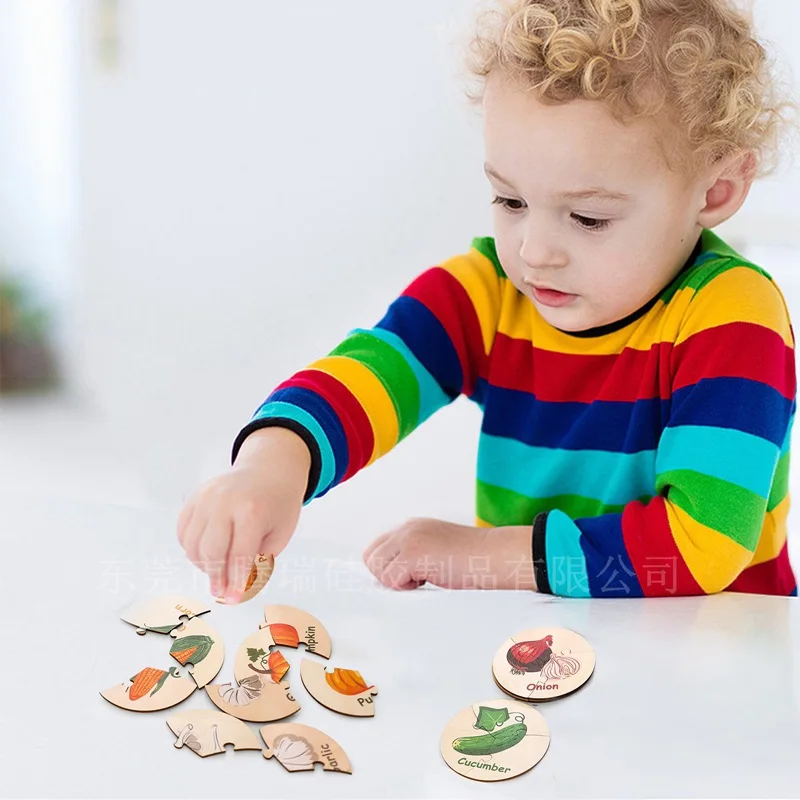 Blocco giocattolo in legno cartone animato verdura animale Jigsaw Puzzle educazione precoce dei bambini Grab Board frutta verdura Montessori