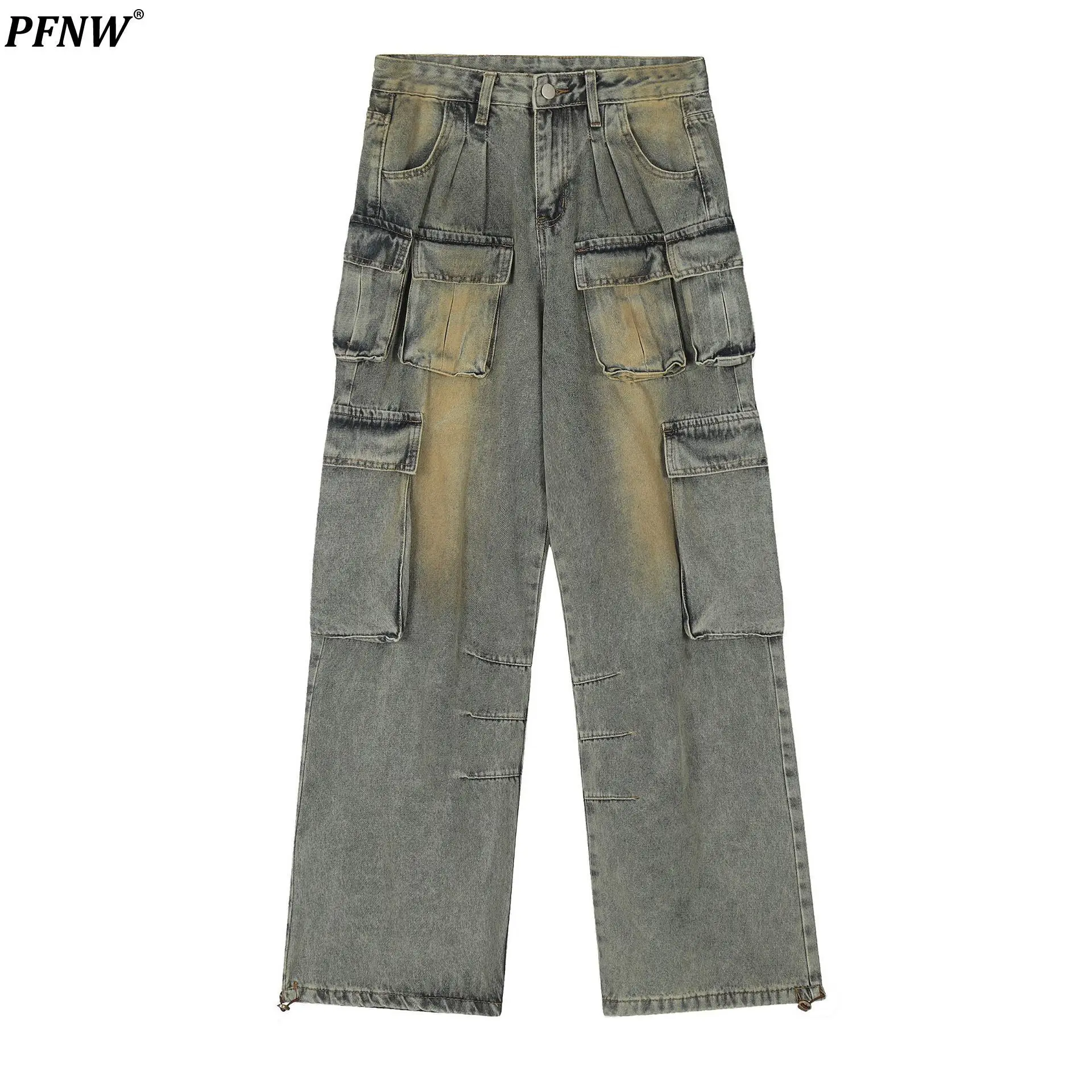 PFNW Unisex Trousers American Vintage Cargo Pants Men's Tide Wide Leg Pants Three-dimensional Pockets Trend New Jeans 28W5841